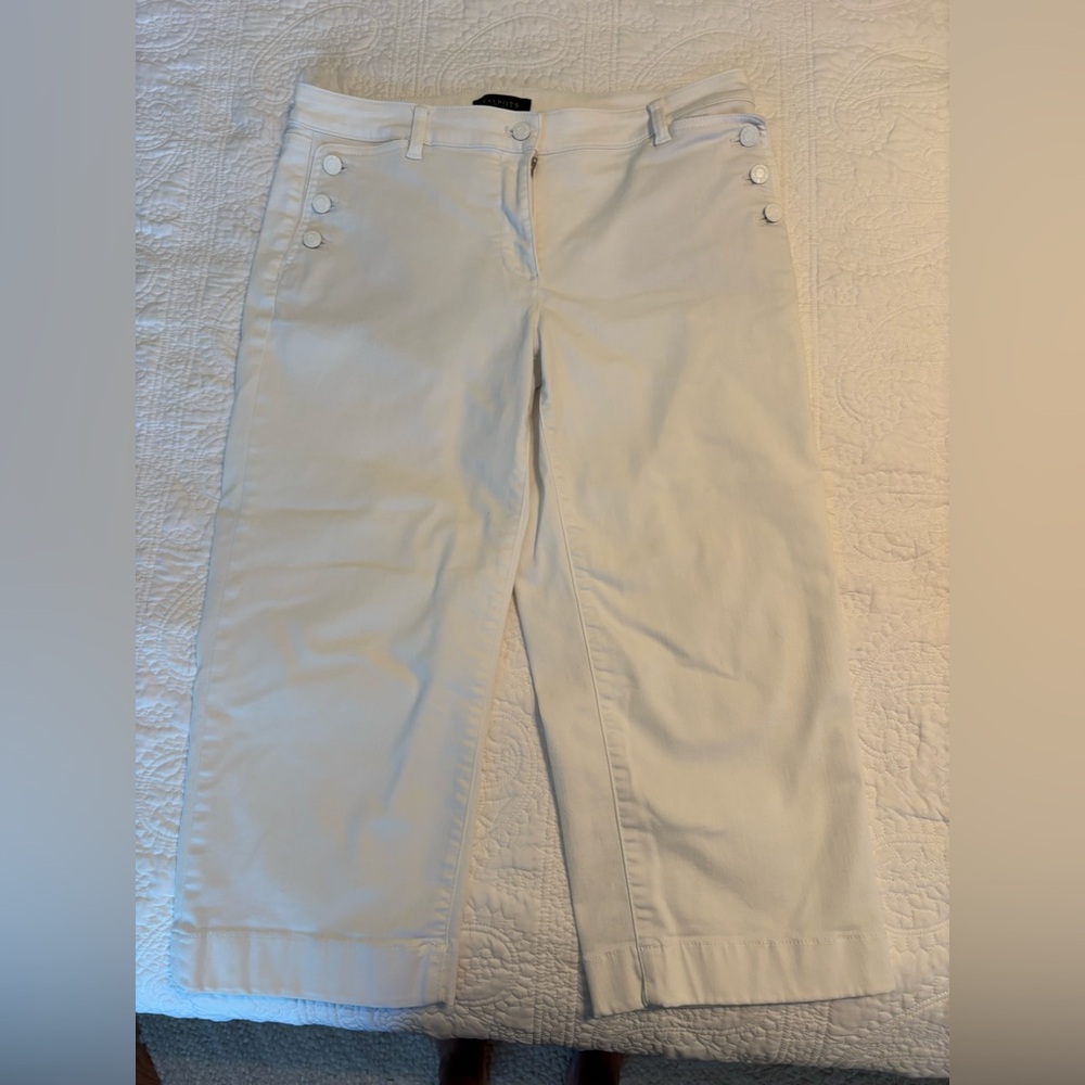 Talbots White Wide-Leg Pants with Button Accents